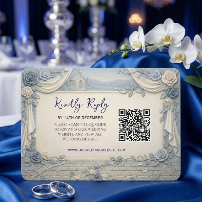 Staubblaue Rose QR-Code Hochzeit RSVP Karte (Von Creator hochgeladen)