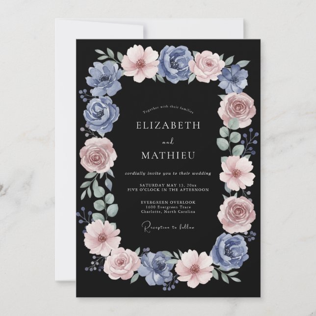 Staubblaue Rose Romance Hochzeit Einladung (Vorderseite)