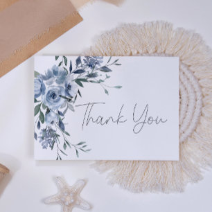 Staubblaue Rosen Blumen Schrift Hochzeit Dankeskarte