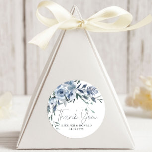Staubblaue Rosen Blumen Schriftart Danke Hochzeit Runder Aufkleber