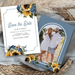 Staubblaue Rosen Sonnenblumen Foto Hochzeit Save The Date