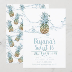 Staubblaue saftige Ananas-Sommer-Sweet-16-Party Einladung