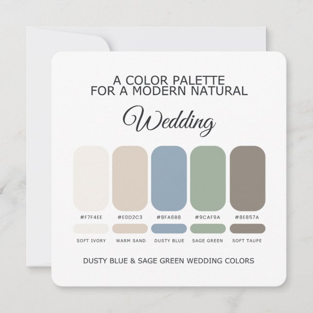 Staubblaue Salbeigrüne Hochzeit Farbpalette Karte (Vorderseite)