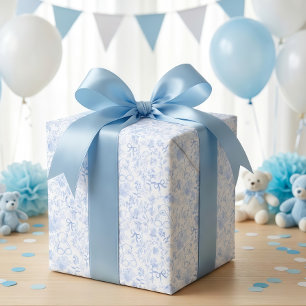Staubblaue Schleife Florale Vintage Jungen-Baby-Pa Geschenkpapier