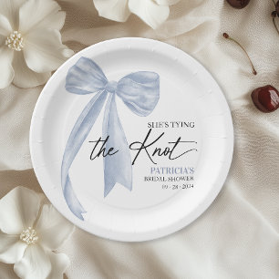 Staubblaue Schleife Sie heiratet Brautdusche Pappteller