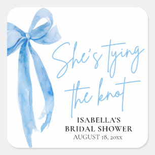 Staubblaue Schleife Sie heiratet Brautparty Quadratischer Aufkleber