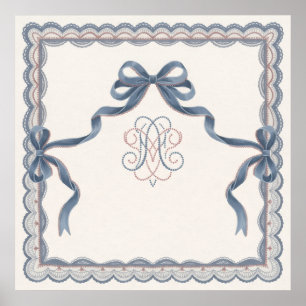 Staubblaue Schleifen-Schleifen-Ornament-Plakat Poster