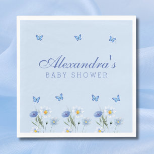 Staubblaue Schmetterlings-Wildblumen-Babyparty Serviette