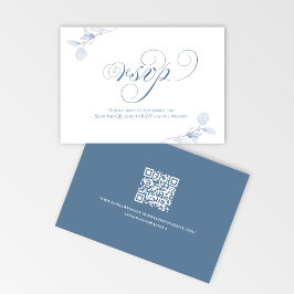 Staubblaue Schrift QR Hochzeits RSVP Karte