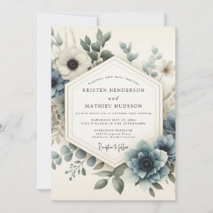 Staubblaue Serene Bloom Hochzeit Einladung