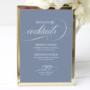 Staubblaue Signature-Cocktails Hochzeitsschild Poster
