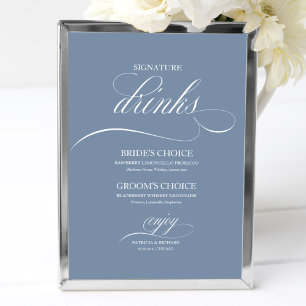 Staubblaue Signature-Drinks Elegante Hochzeitstafe Poster