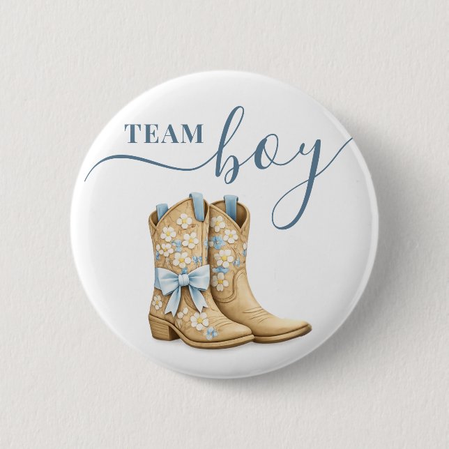 Staubblaue Team Boy Stiefel Geschlechtsenthüllung Button (Vorderseite)