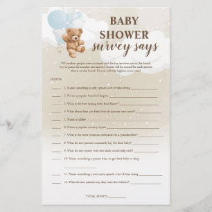 Staubblaue Teddybär-Umfrage sagt Baby Shower Spiel Flyer