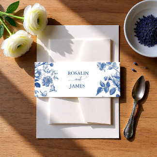Staubblaue Toile-Blumen-Hochzeitseinladung Einladungsbanderole