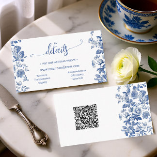 Staubblaue Toile-Blumen-Hochzeitswebsite-QR-Detail Begleitkarte