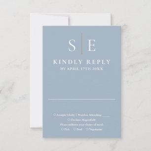 Staubblaue und goldene Monogramm-Hochzeit RSVP Karte