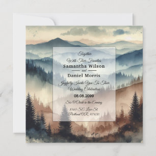Staubblaue und Mocha-braune Hochzeit in den Bergen Einladung