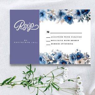 Staubblaue und weiße Blumenhochzeits-Antwortkarte RSVP Karte