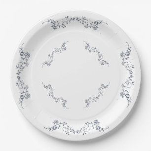 Staubblaue Vintage-Blumen-Rundpapiereparty-Teller Pappteller