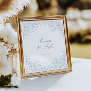 Staubblaue Vintage-Rahmen-Hochzeitskarten und Gesc Poster