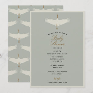 Staubblaue Vögel Schwäne Art Deco Babyparty Einladung