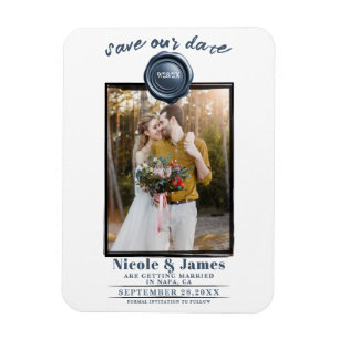 Staubblaue Wachssiegel-Foto-Hochzeit - Termin vorm Magnet