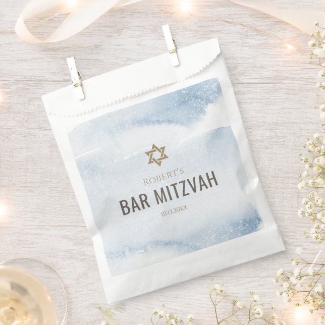 Staubblaue Wasserfarbe Bar Mizwa Geschenktütchen (Ausgeschnitten)