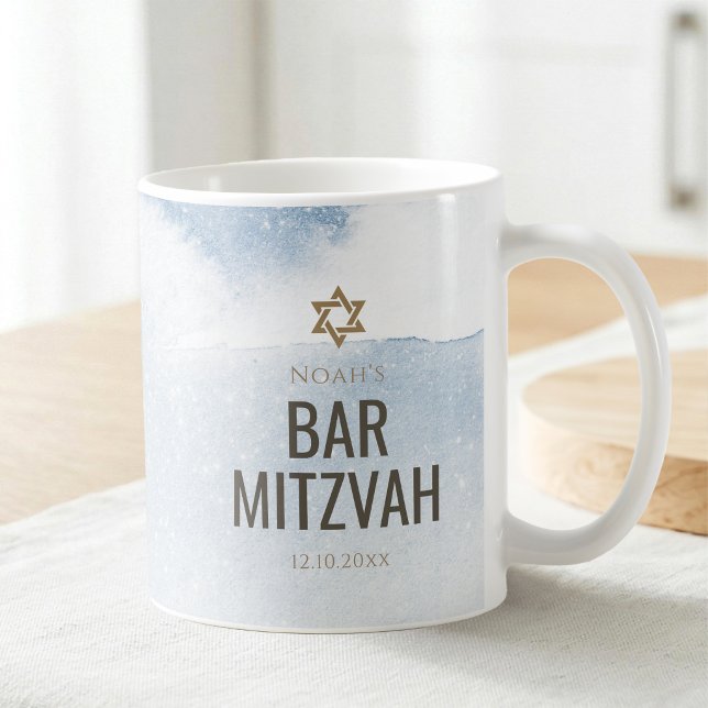 Staubblaue Wasserfarbe Bar Mizwa Kaffeetasse (Dusty Blue Watercolor Bar Mitzvah Coffee Mug)