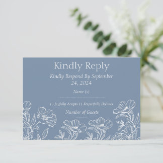 Staubblaue weiße Lilien-Blumen-Hochzeits-RSVP-Vorl RSVP Karte