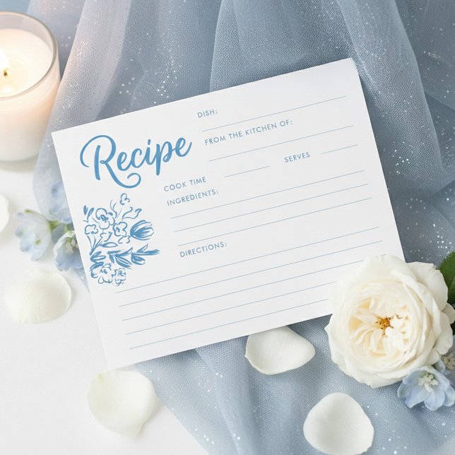 Staubblaue Whimsical-Brautbad-Rezeptkarte (Bridal Shower Dusty Blue Whimsical Recipe Cards)