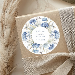 Staubblaue Wildblumen-Blumen-Boho-Hochzeit Runder Aufkleber