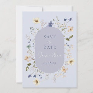 Staubblaue Wildblumen-Hochzeit Save-the-Date-Karte Save The Date