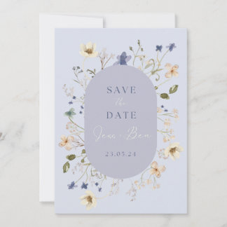 Staubblaue Wildblumen-Hochzeit Save-the-Date-Karte Save The Date
