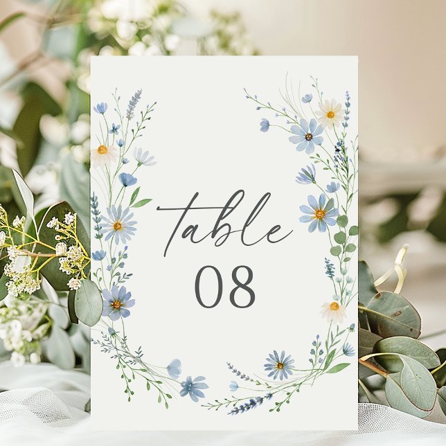 Staubblaue Wildblumen-Hochzeit Tischnummer (Von Creator hochgeladen)