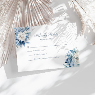 Staubblaue Wildblumen-Hochzeits-RSVP mit weißer Rü RSVP Karte