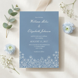 Staubblaue Wildblumen-Hochzeitseinladung Einladung