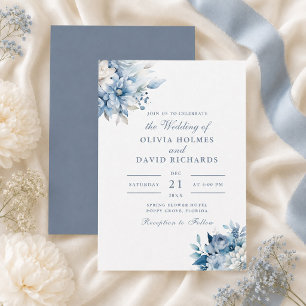 Staubblaue Wildblumen-Hochzeitseinladungskarte Einladung