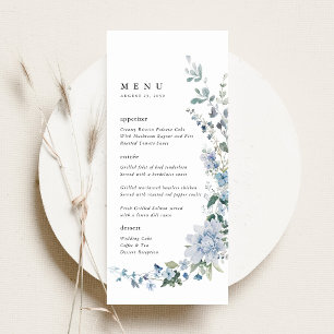 Staubblaue Wildblumen-Hochzeitsempfang Menükarte