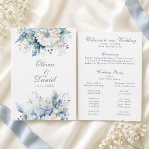 Staubblaue Wildblumen-Hochzeitsprogrammkarte Programm