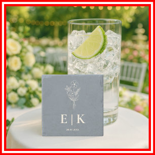 Staubblaue Wildblumen-Monogramm-Hochzeit Steinuntersetzer