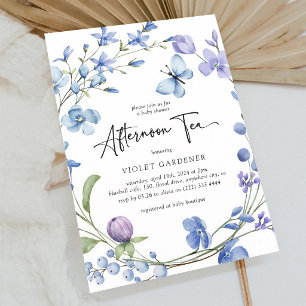 Staubblaue Wildblumen-Nachmittags-Tea-Baby-Party Einladung
