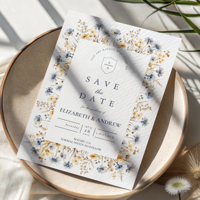 Staubblaue Wildblumen-Wiesen-Hochzeit Save The Date (Von Creator hochgeladen)