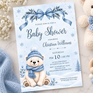 Staubblaue Winterbär-Jungen-Baby-Party-Einladung Einladung