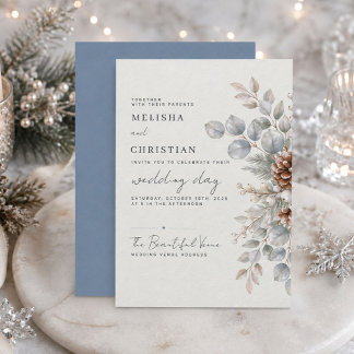 Staubblaue Winterkiefernzapfen Botanische Hochzeit Einladung