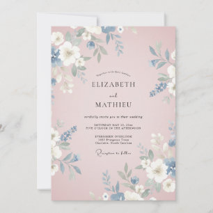 Staubblaue zarte Blütenhochzeit Einladung