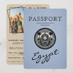 Staubblauer ägyptischer Reisepass zur Hochzeitsank Save The Date