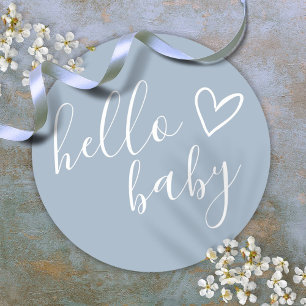 Staubblauer Baby-Junge Hallo Baby Shower Runder Aufkleber