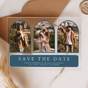 Staubblauer Bogen 3 Foto Hochzeit Save the Date Acryleinladungen