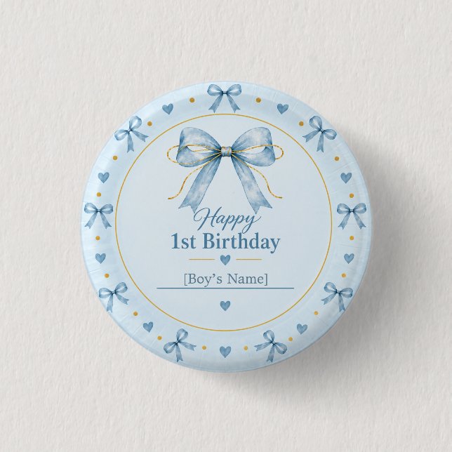 Staubblauer Bogen zum ersten Geburtstag Button (Vorderseite)